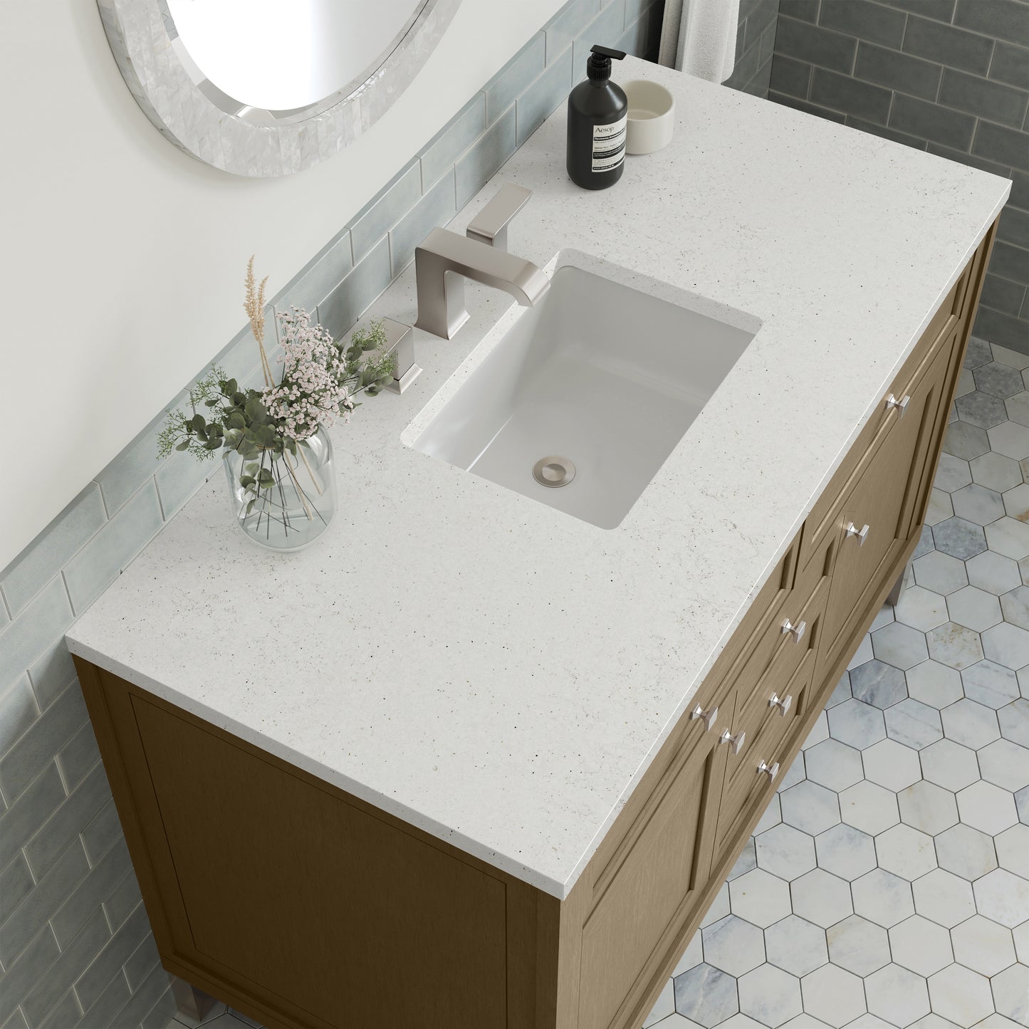James Martin Vanities Chicago 48" Walnut Whisper Single Vanity With 3cm Lime Delight Silestone Top
