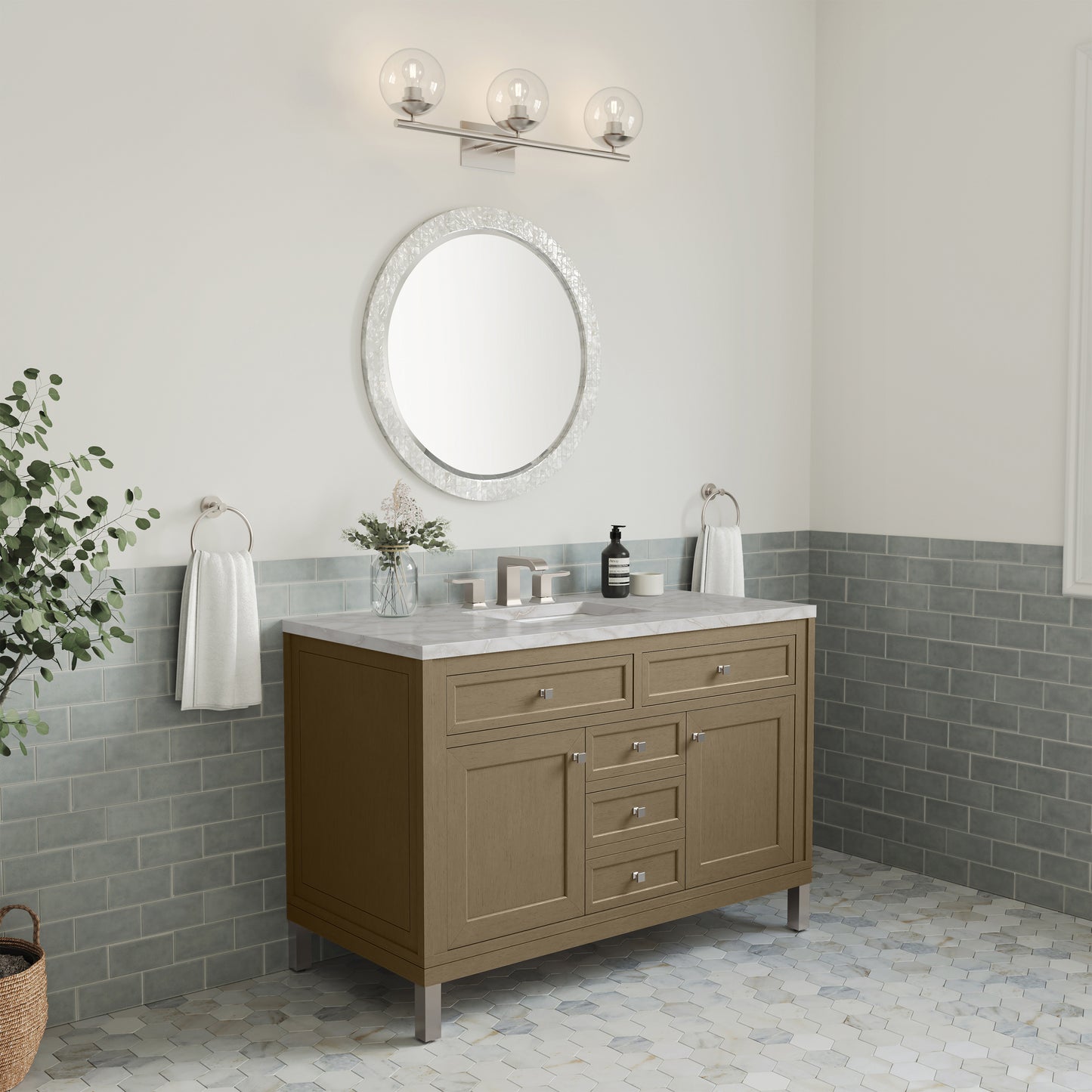James Martin Vanities Chicago 48" Walnut Whisper Single Vanity With 3cm Victorian Silver Silestone Top