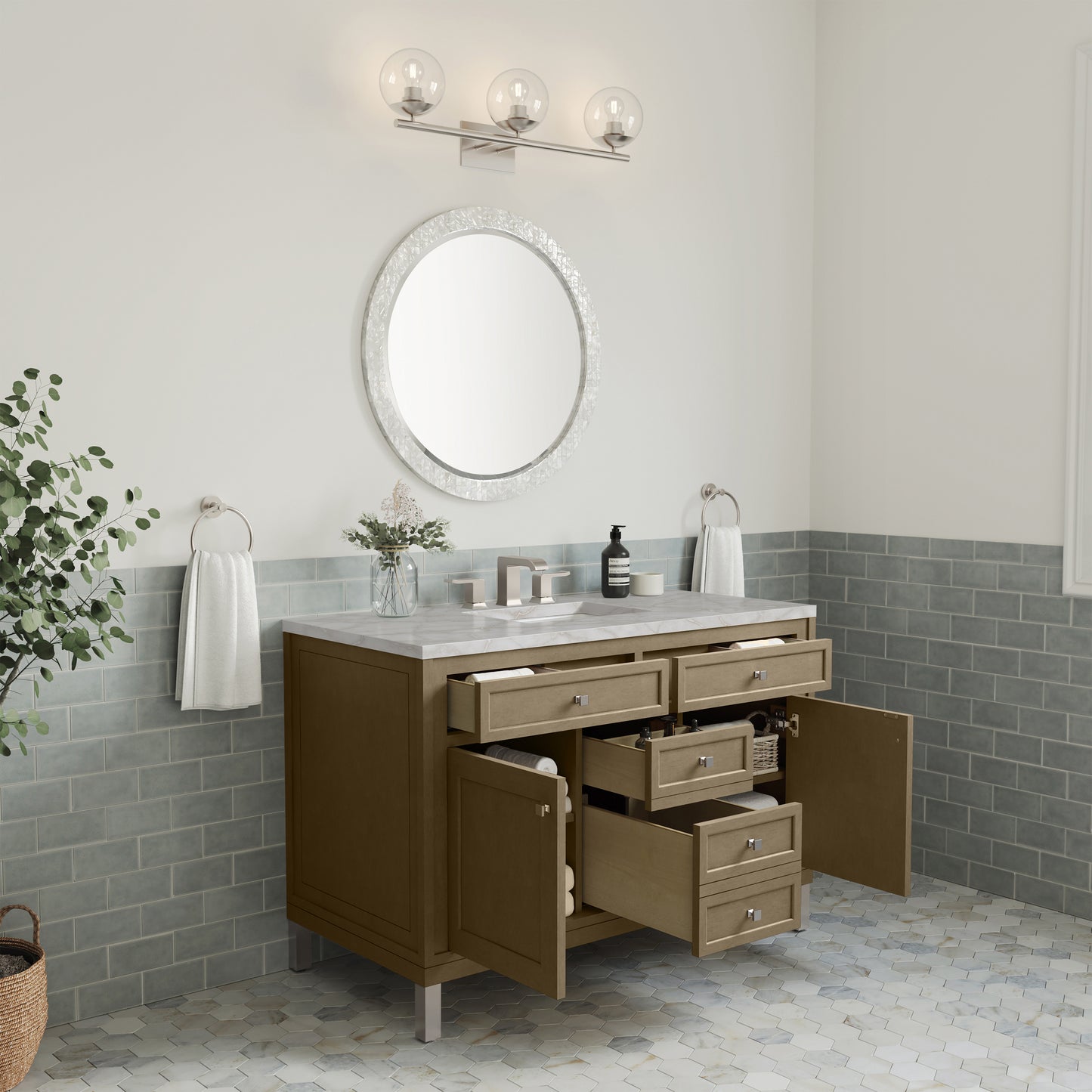 James Martin Vanities Chicago 48" Walnut Whisper Single Vanity With 3cm Victorian Silver Silestone Top