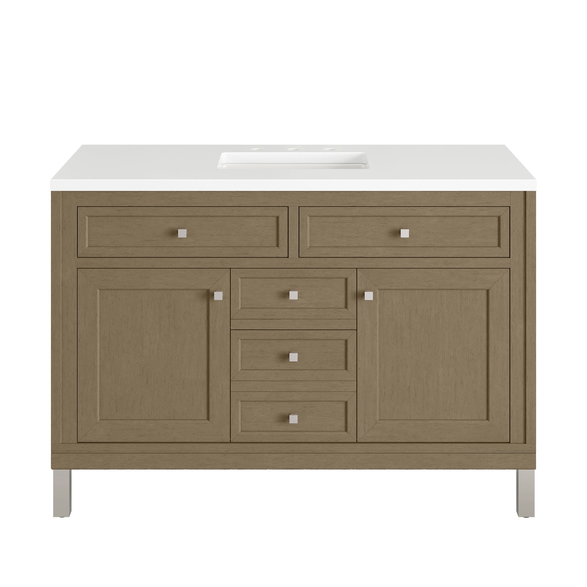 James Martin Vanities Chicago 48" Walnut Whisper Single Vanity With 3cm White Zeus Silestone Top