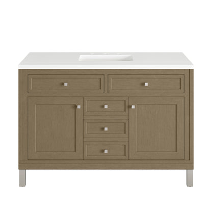 James Martin Vanities Chicago 48" Walnut Whisper Single Vanity With 3cm White Zeus Silestone Top