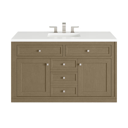 James Martin Vanities Chicago 48" Walnut Whisper Single Vanity With 3cm White Zeus Silestone Top