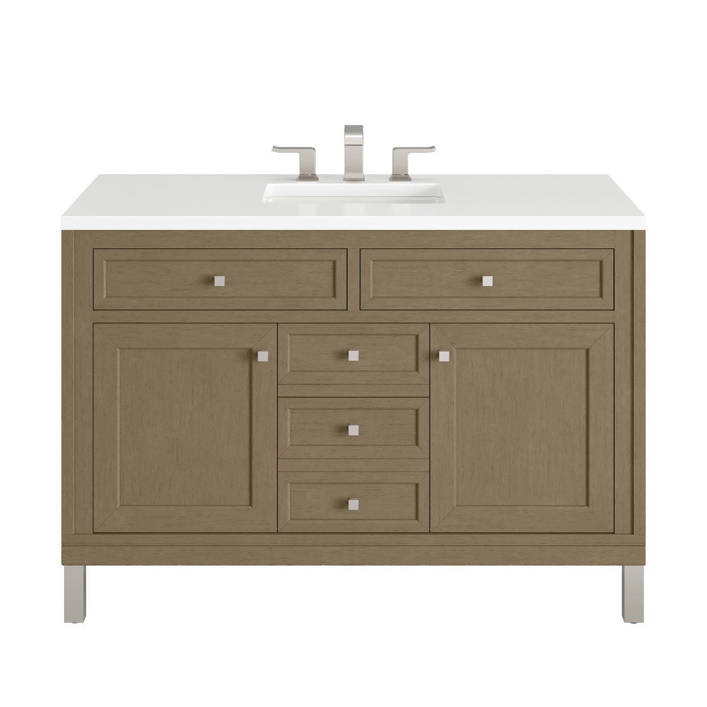 James Martin Vanities Chicago 48" Walnut Whisper Single Vanity With 3cm White Zeus Silestone Top