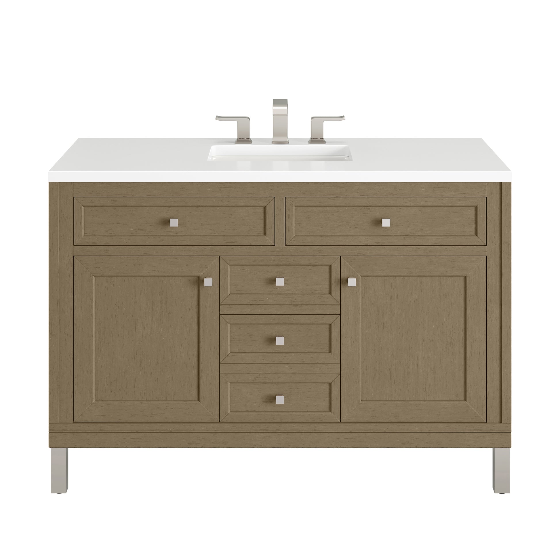 James Martin Vanities Chicago 48" Walnut Whisper Single Vanity With 3cm White Zeus Silestone Top