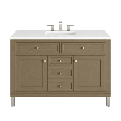 James Martin Vanities Chicago 48" Walnut Whisper Single Vanity With 3cm White Zeus Silestone Top