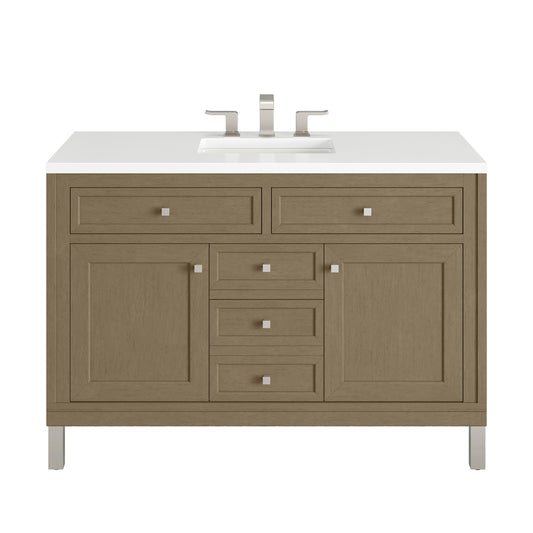 James Martin Vanities Chicago 48" Walnut Whisper Single Vanity With 3cm White Zeus Silestone Top