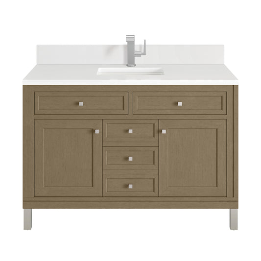 James Martin Vanities Chicago 48" Walnut Whisper Single Vanity With Single Hole 3cm White Zeus Silestone Top and Backsplash