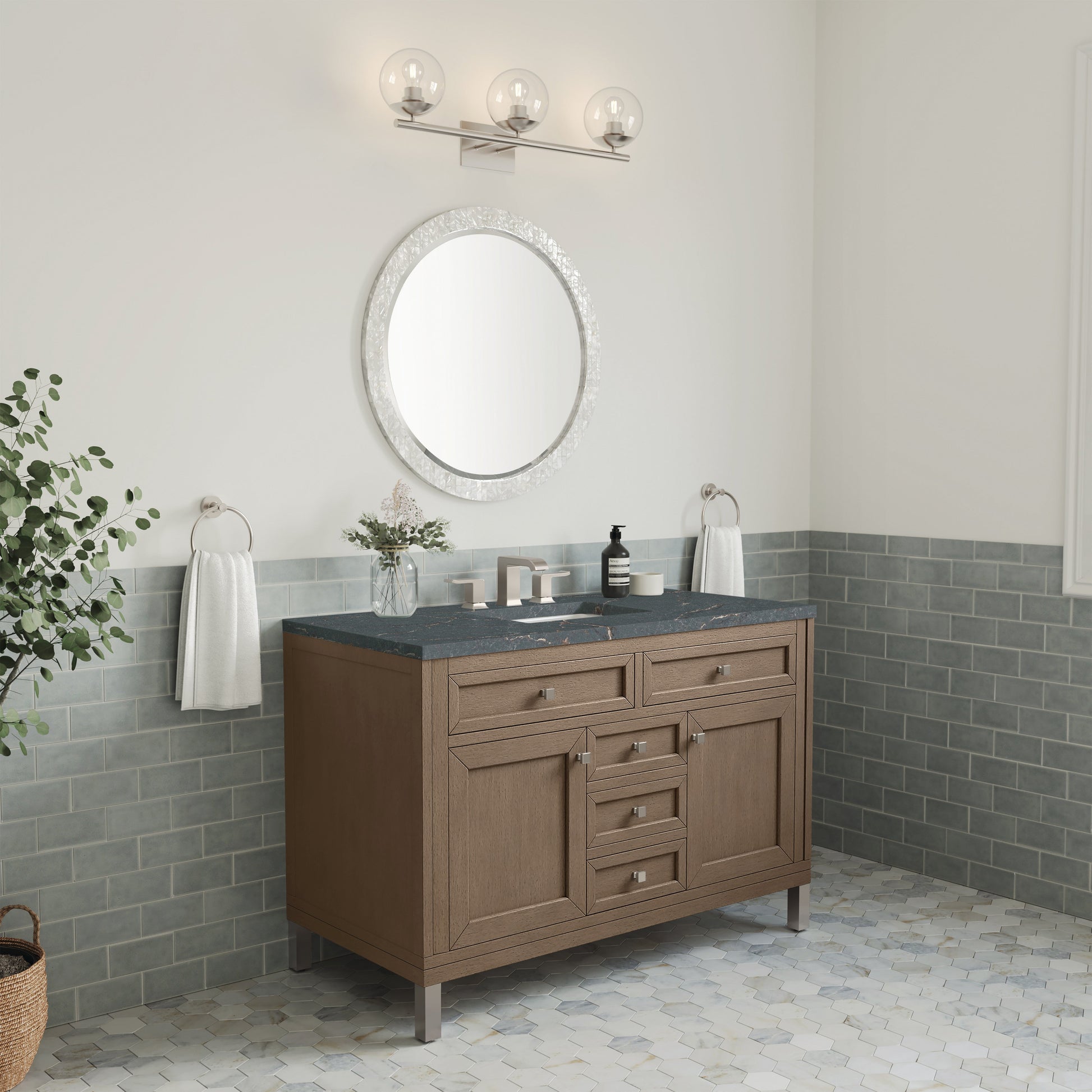 James Martin Vanities Chicago 48" Whitewashed Walnut Single Vanity With 3 cm Parisien Bleu Quartz Top