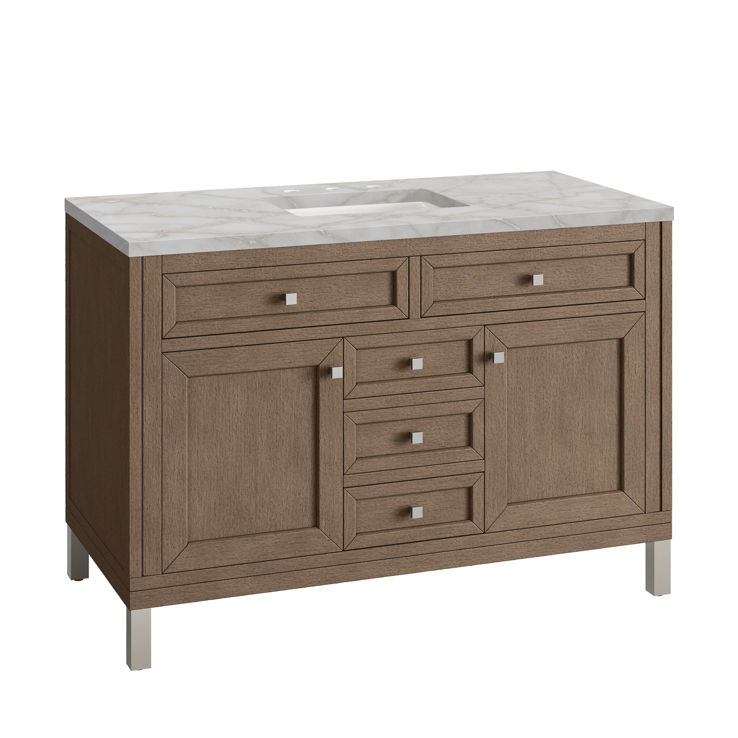 James Martin Vanities Chicago 48" Whitewashed Walnut Single Vanity With 3 cm Victorian Silver Quartz Top