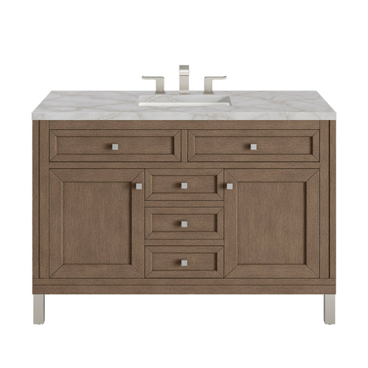 James Martin Vanities Chicago 48" Whitewashed Walnut Single Vanity With 3 cm Victorian Silver Quartz Top