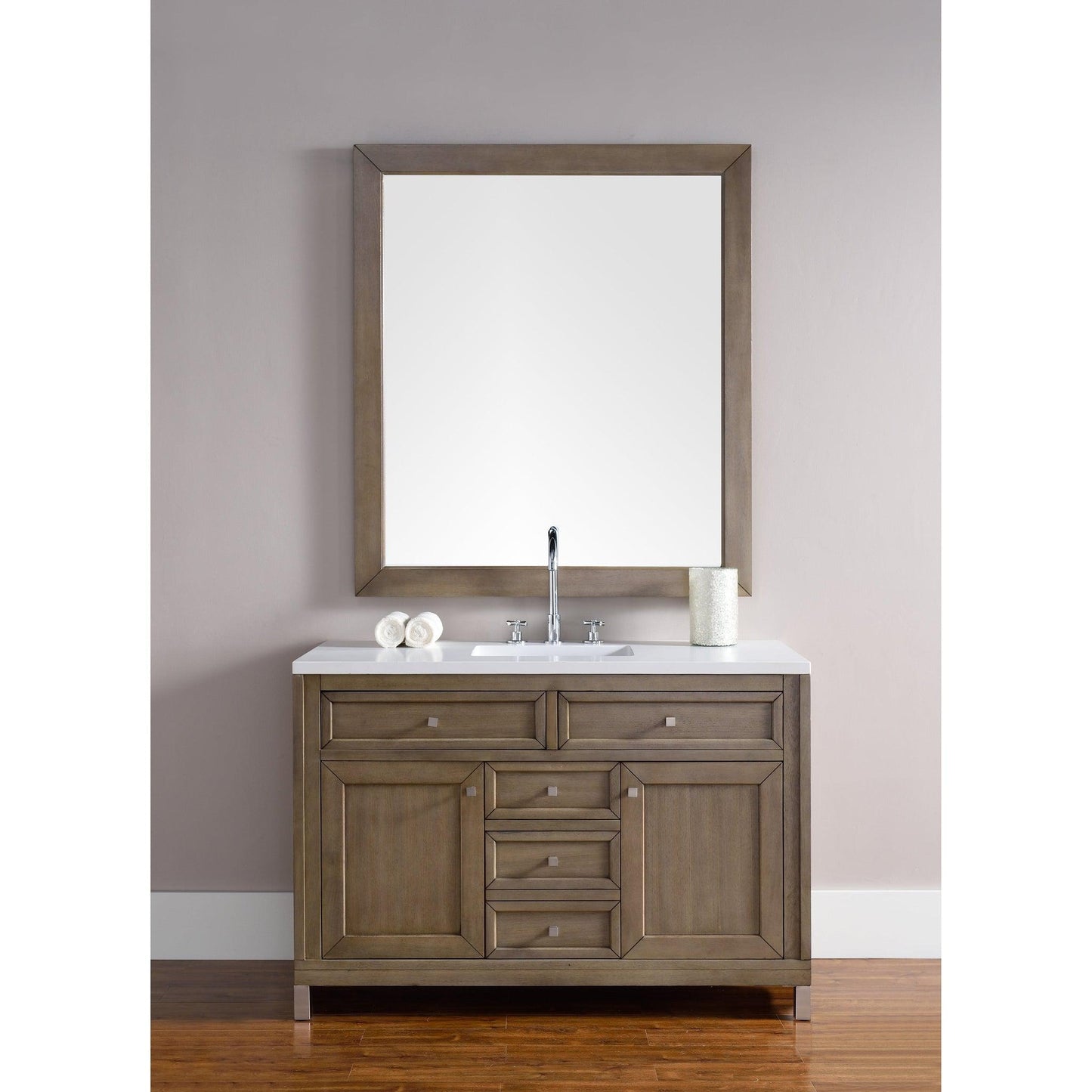 James Martin Vanities Chicago 48" Whitewashed Walnut Single Vanity With 3cm White Zeus Quartz Top