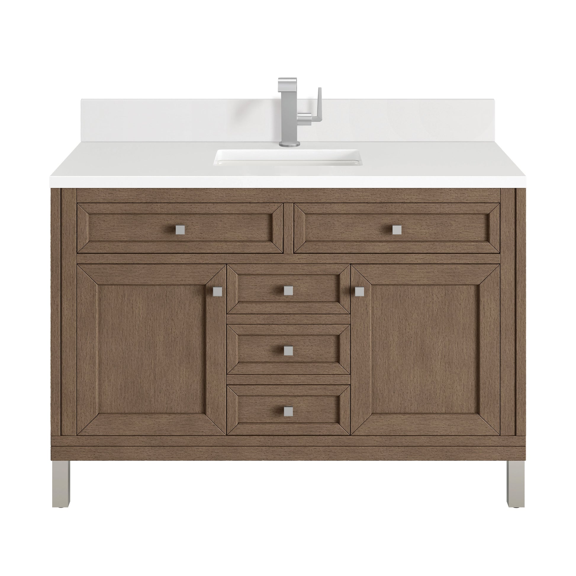 James Martin Vanities Chicago 48" Whitewashed Walnut Single Vanity With Single Hole 3 cm White Zeus Quartz Top & Backsplash