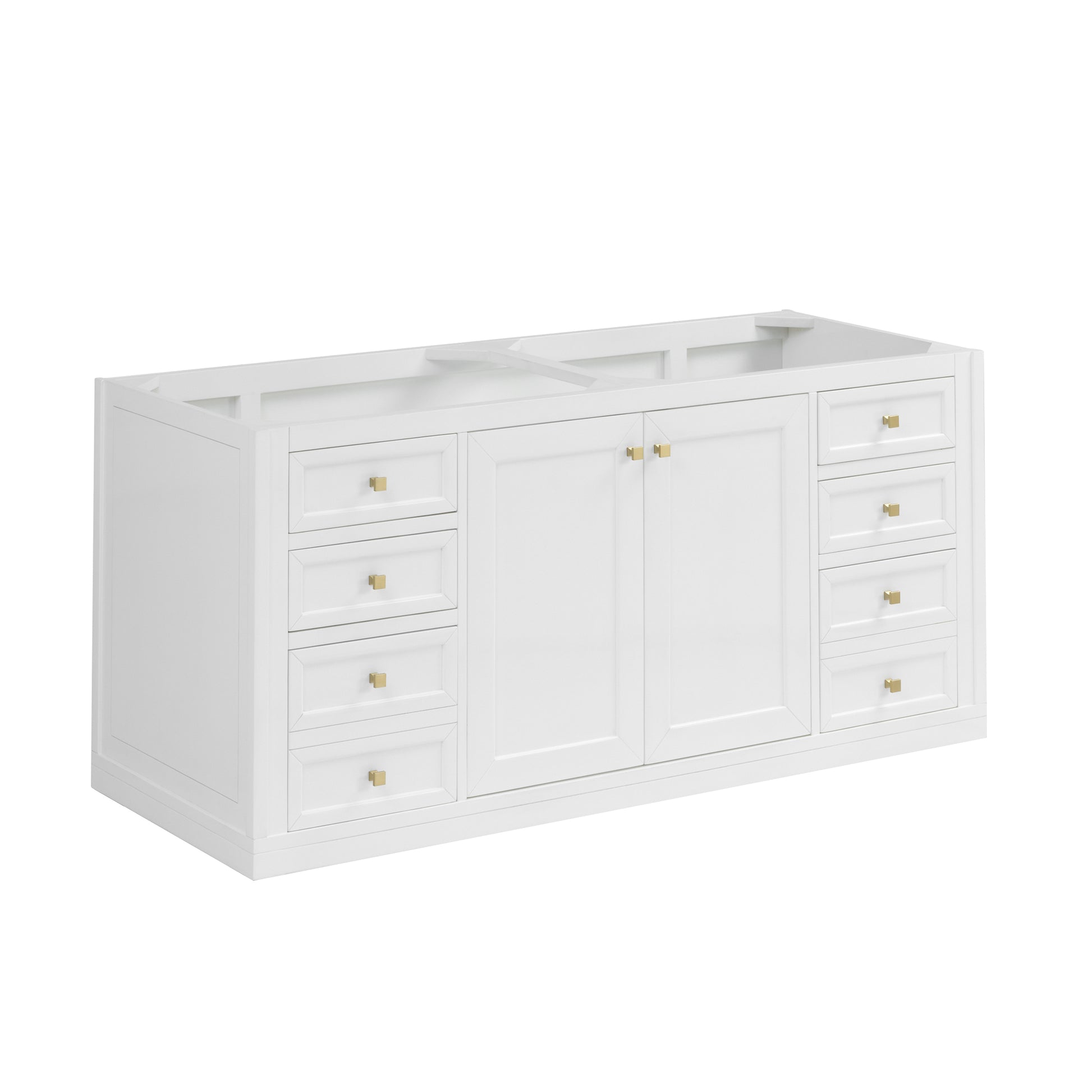 James Martin Vanities Chicago 60" Glossy White Double Vanity With 3 cm Carrara Marble Top