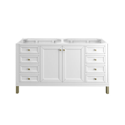 James Martin Vanities Chicago 60" Glossy White Double Vanity With 3 cm Carrara Marble Top