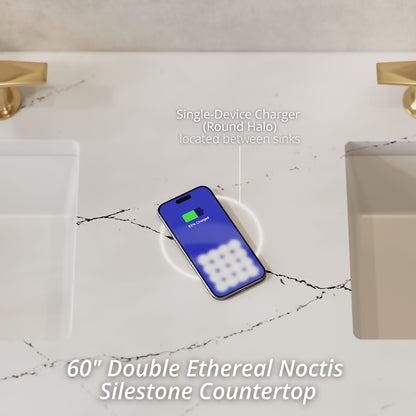 James Martin Vanities Chicago 60" Glossy White Double Vanity With 3 cm Ethereal Noctis Silestone Top and FreePower Wireless Charger