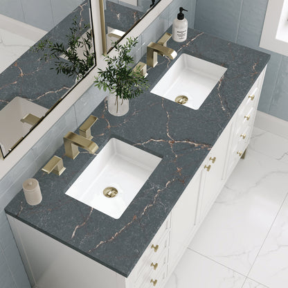 James Martin Vanities Chicago 60" Glossy White Double Vanity With 3 cm Parisien Bleu Silestone Top