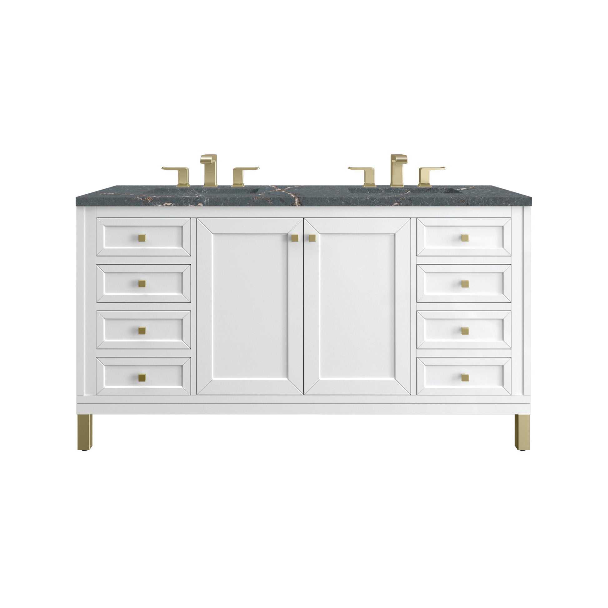 James Martin Vanities Chicago 60" Glossy White Double Vanity With 3 cm Parisien Bleu Top