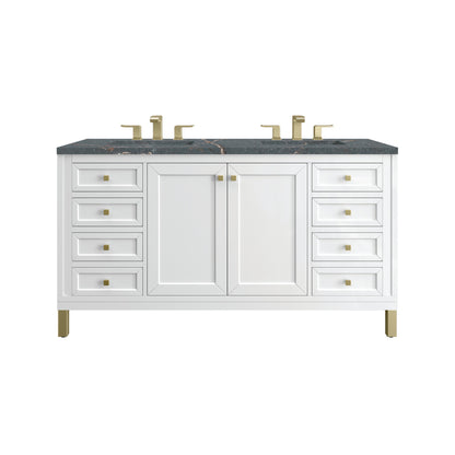 James Martin Vanities Chicago 60" Glossy White Double Vanity With 3 cm Parisien Bleu Top