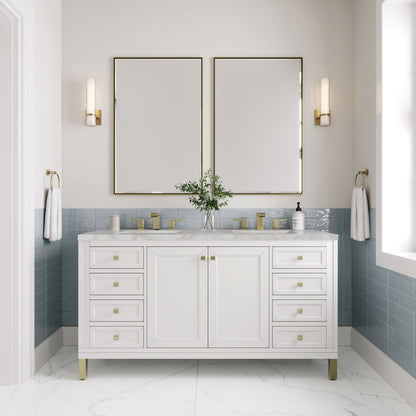 James Martin Vanities Chicago 60" Glossy White Double Vanity With 3 cm Victorian Silver Top