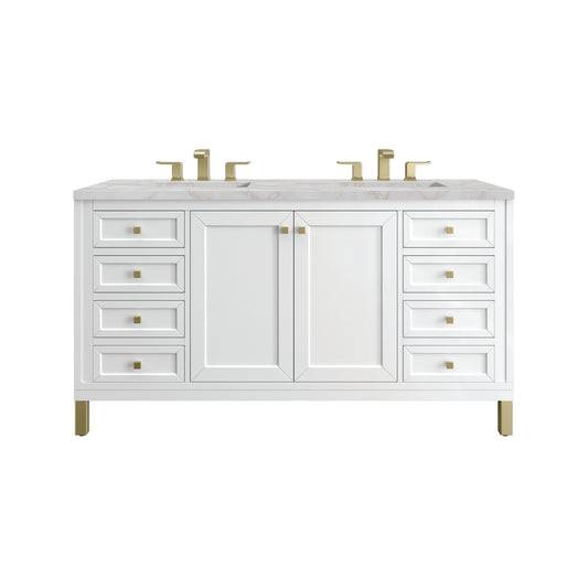 James Martin Vanities Chicago 60" Glossy White Double Vanity With 3 cm Victorian Silver Top