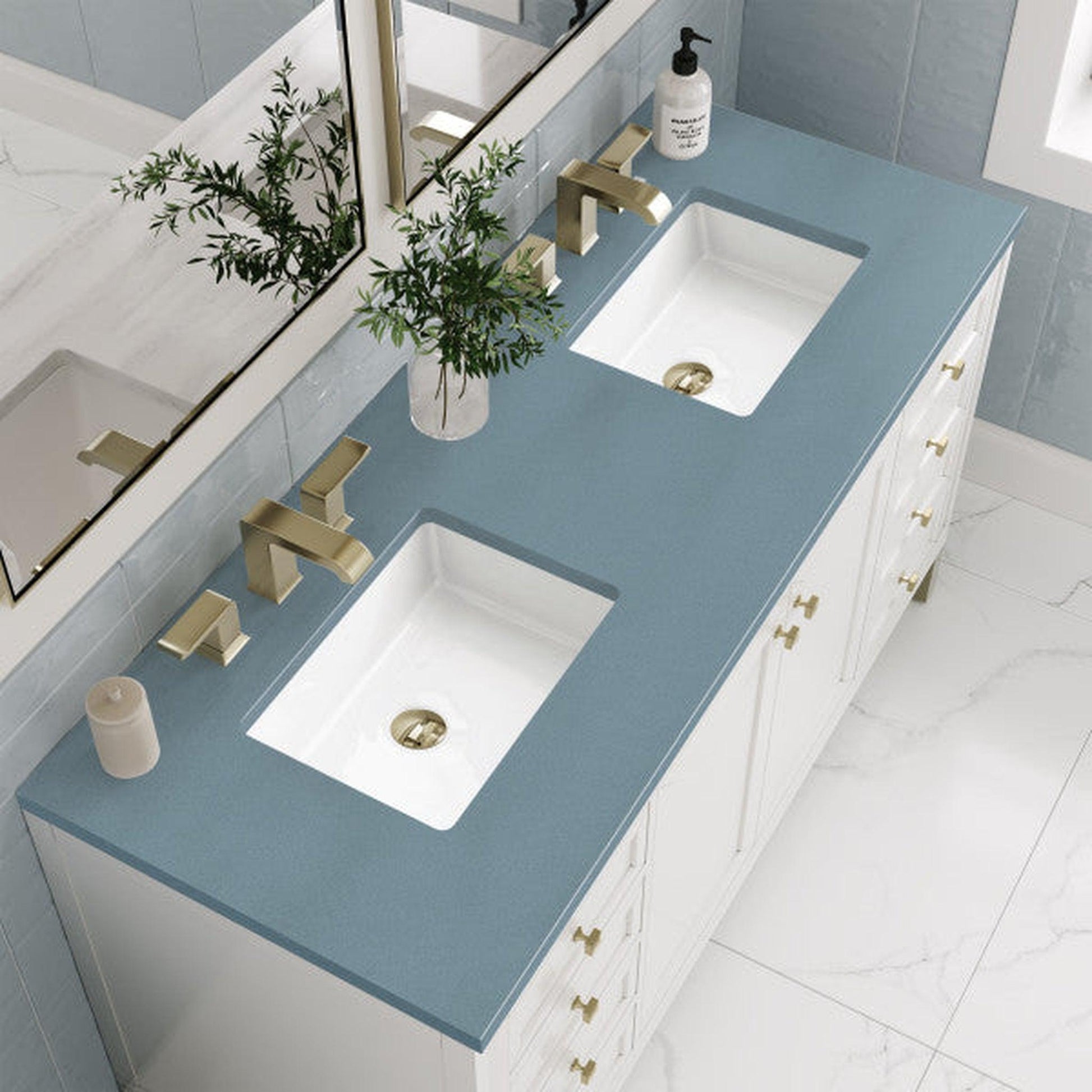 James Martin Vanities Chicago 60" Glossy White Double Vanity With 3cm Cala Blue Top