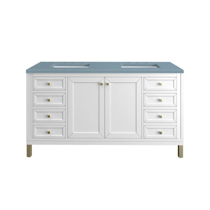 James Martin Vanities Chicago 60" Glossy White Double Vanity With 3cm Cala Blue Top