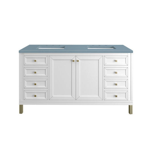 James Martin Vanities Chicago 60" Glossy White Double Vanity With 3cm Cala Blue Top