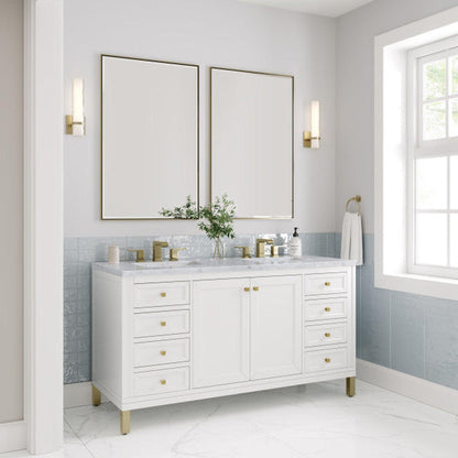 James Martin Vanities Chicago 60" Glossy White Double Vanity With 3cm Carrara Marble Top