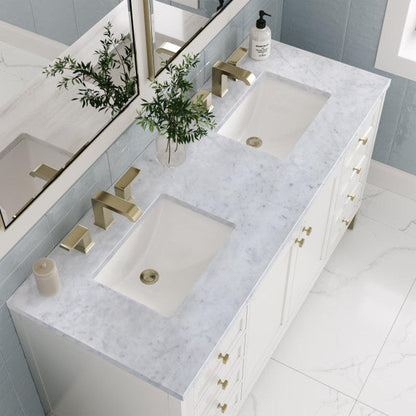 James Martin Vanities Chicago 60" Glossy White Double Vanity With 3cm Carrara Marble Top