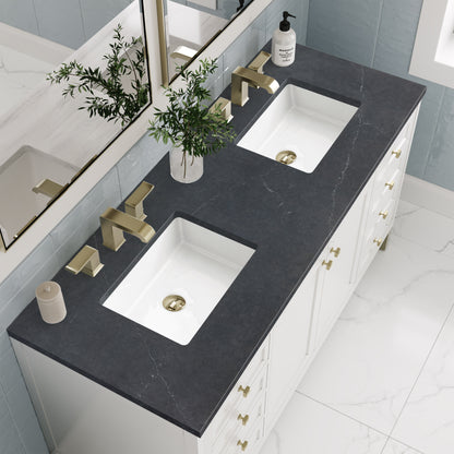 James Martin Vanities Chicago 60" Glossy White Double Vanity With 3cm Charcoal Soapstone Silestone Top