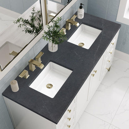 James Martin Vanities Chicago 60" Glossy White Double Vanity With 3cm Charcoal Soapstone Top