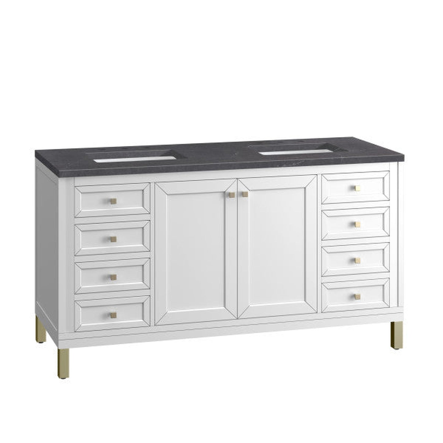 James Martin Vanities Chicago 60" Glossy White Double Vanity With 3cm Charcoal Soapstone Top