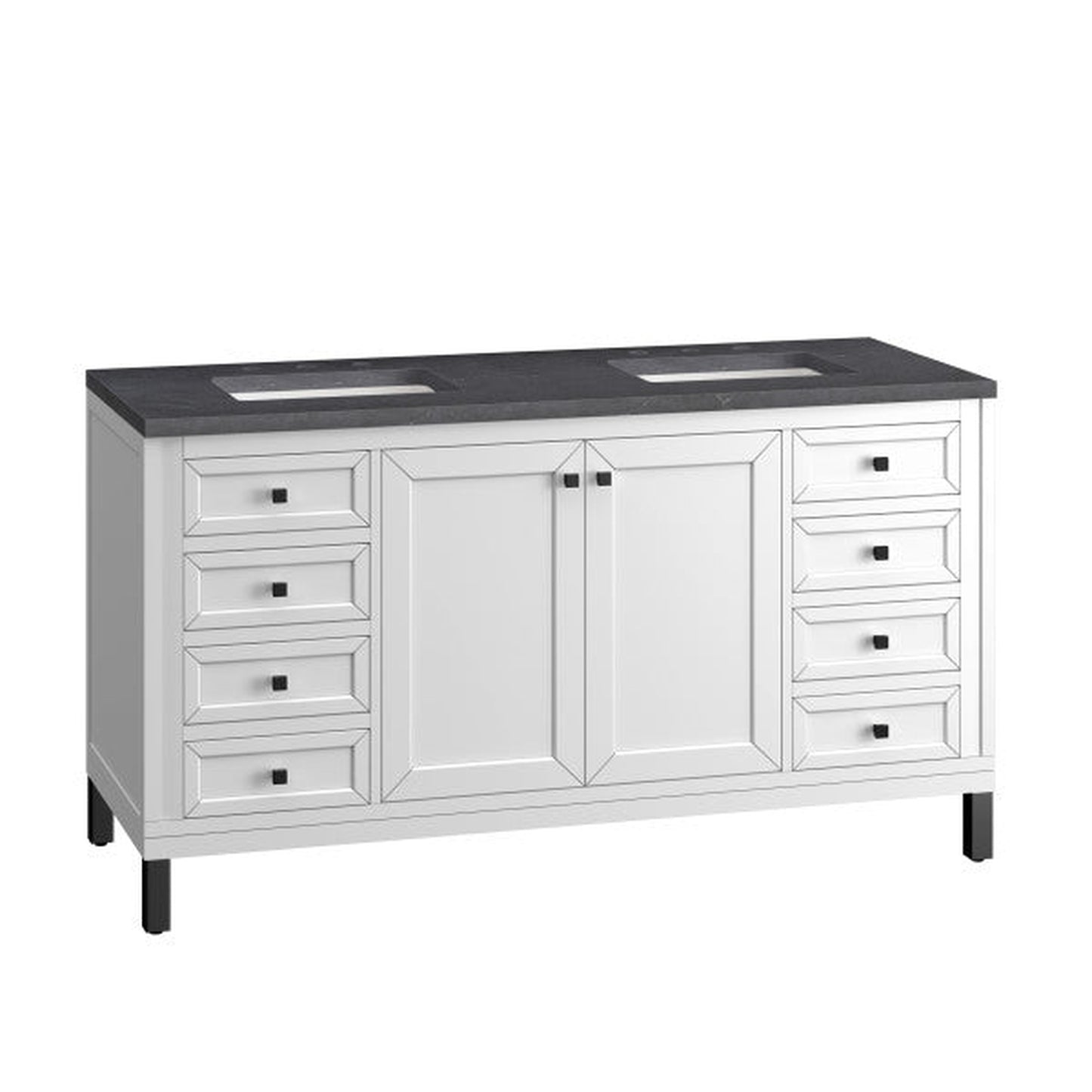 James Martin Vanities Chicago 60" Glossy White Double Vanity With 3cm Charcoal Soapstone Top