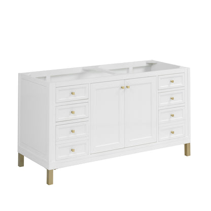 James Martin Vanities Chicago 60" Glossy White Double Vanity With 3cm Eternal Jasmine Pearl Silestone Top