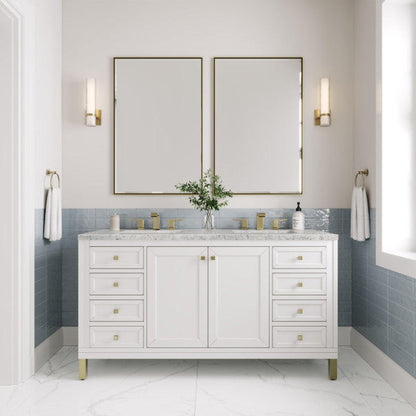 James Martin Vanities Chicago 60" Glossy White Double Vanity With 3cm Eternal Jasmine Pearl Top