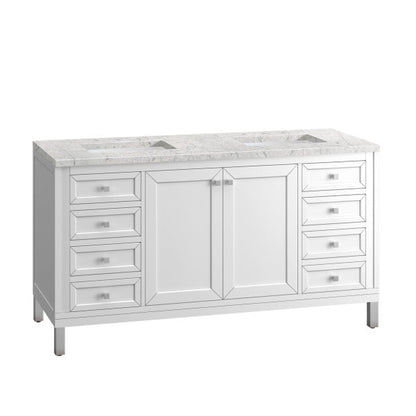 James Martin Vanities Chicago 60" Glossy White Double Vanity With 3cm Eternal Jasmine Pearl Top