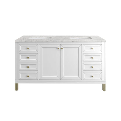 James Martin Vanities Chicago 60" Glossy White Double Vanity With 3cm Eternal Jasmine Pearl Top