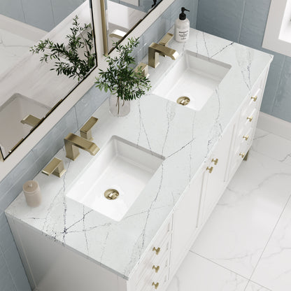 James Martin Vanities Chicago 60" Glossy White Double Vanity With 3cm Ethereal Noctis Silestone Top