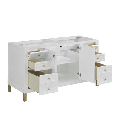 James Martin Vanities Chicago 60" Glossy White Double Vanity With 3cm Ethereal Noctis Silestone Top