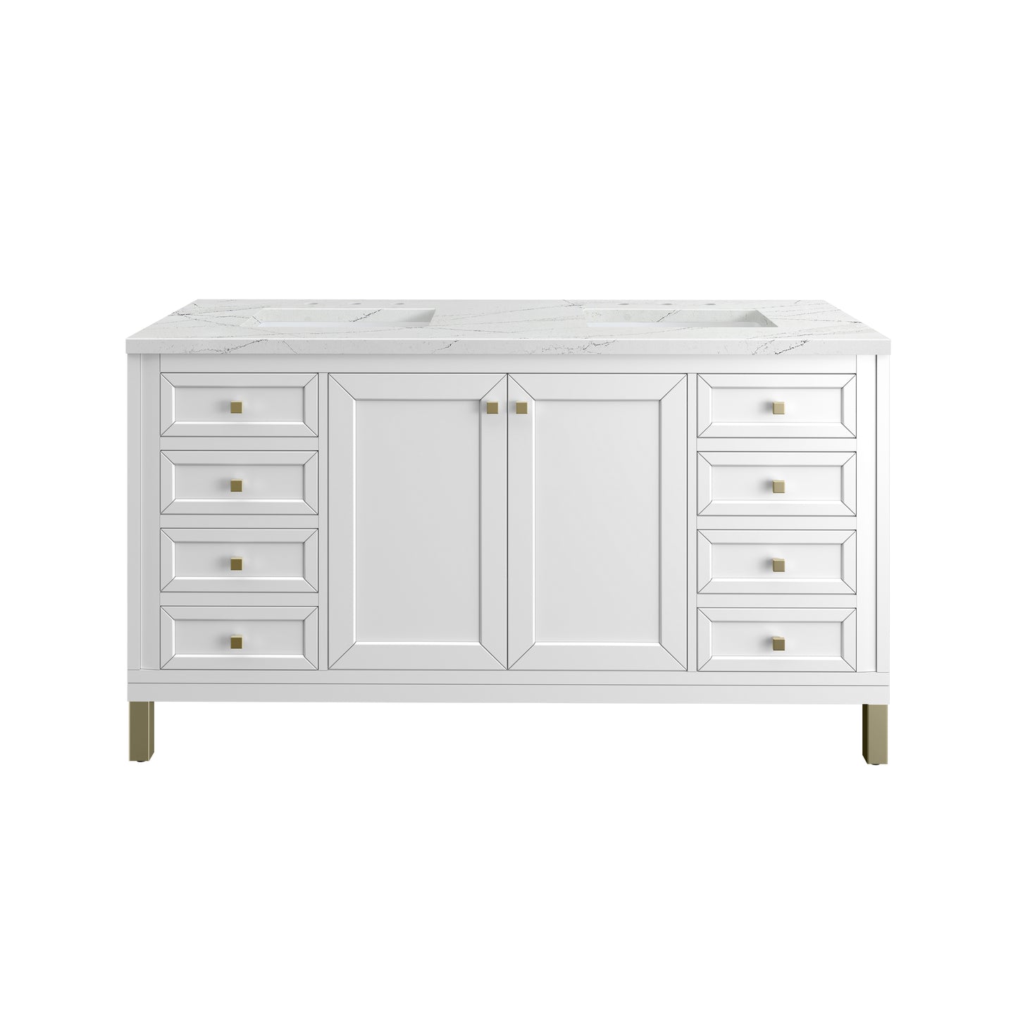 James Martin Vanities Chicago 60" Glossy White Double Vanity With 3cm Ethereal Noctis Silestone Top