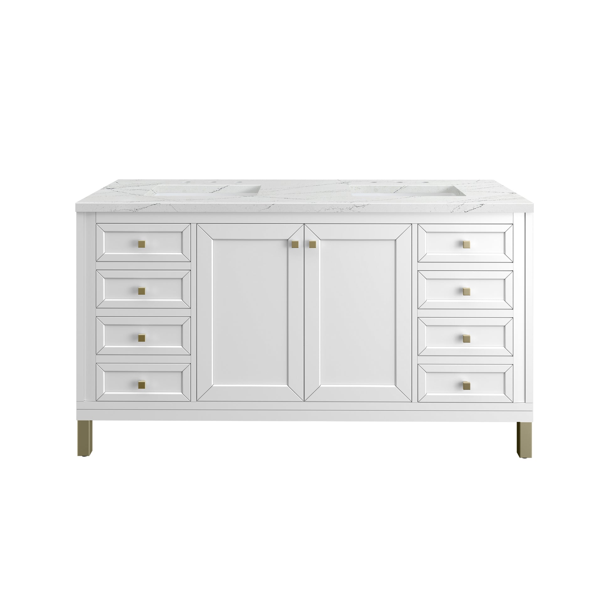 James Martin Vanities Chicago 60" Glossy White Double Vanity With 3cm Ethereal Noctis Silestone Top