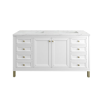 James Martin Vanities Chicago 60" Glossy White Double Vanity With 3cm Ethereal Noctis Silestone Top