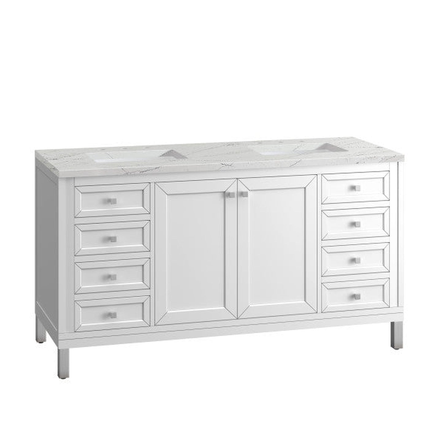 James Martin Vanities Chicago 60" Glossy White Double Vanity With 3cm Ethereal Noctis Top