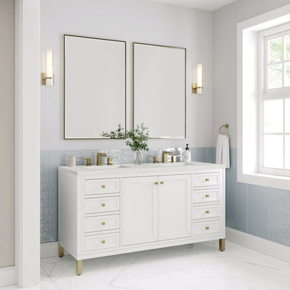 James Martin Vanities Chicago 60" Glossy White Double Vanity With 3cm Lime Delight Silestone Top