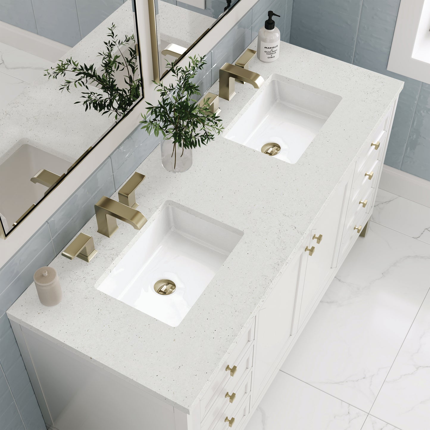 James Martin Vanities Chicago 60" Glossy White Double Vanity With 3cm Lime Delight Silestone Top