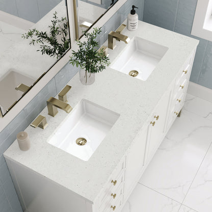 James Martin Vanities Chicago 60" Glossy White Double Vanity With 3cm Lime Delight Silestone Top