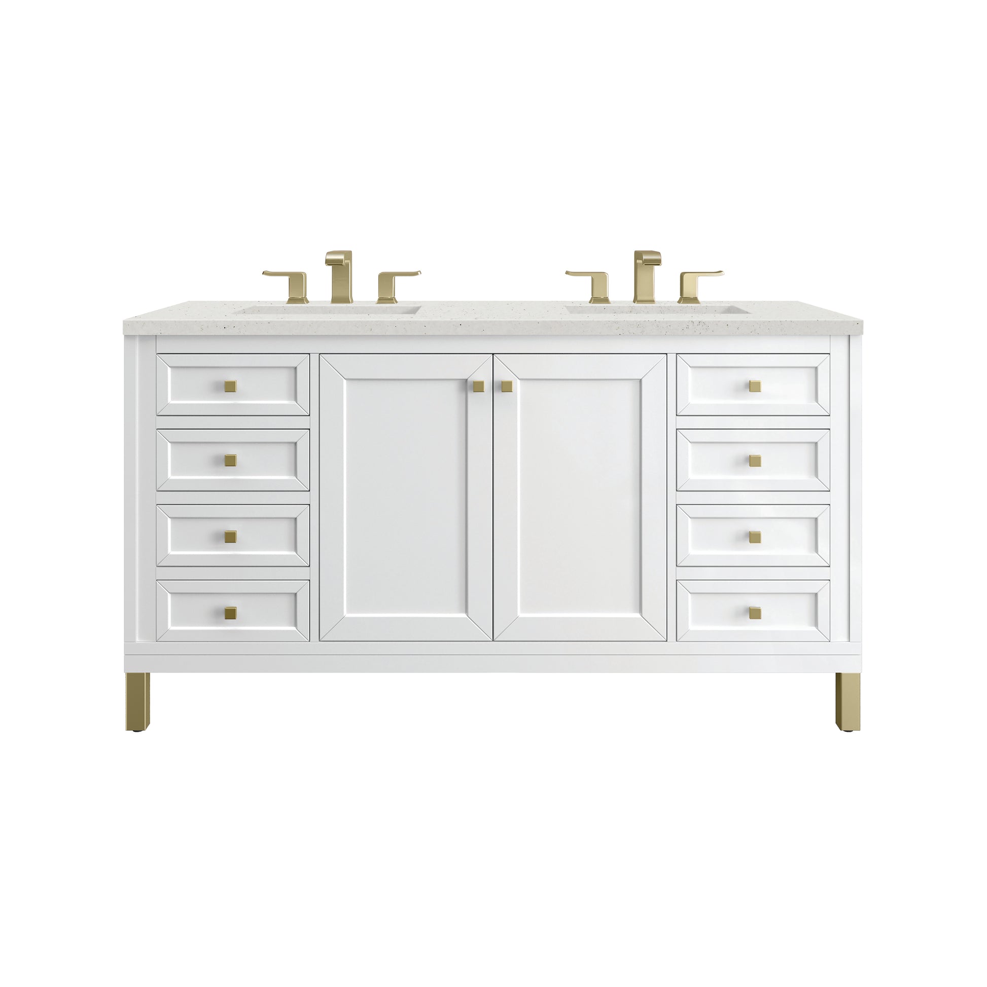 James Martin Vanities Chicago 60" Glossy White Double Vanity With 3cm Lime Delight Silestone Top