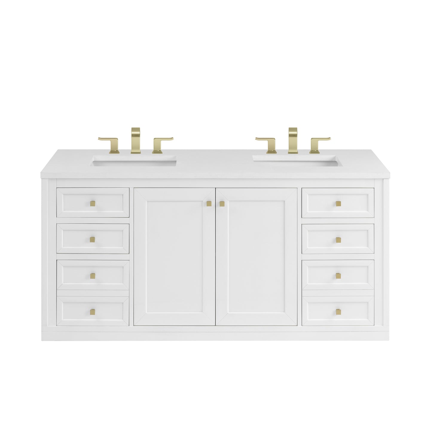 James Martin Vanities Chicago 60" Glossy White Double Vanity With 3cm White Zeus Silestone Top