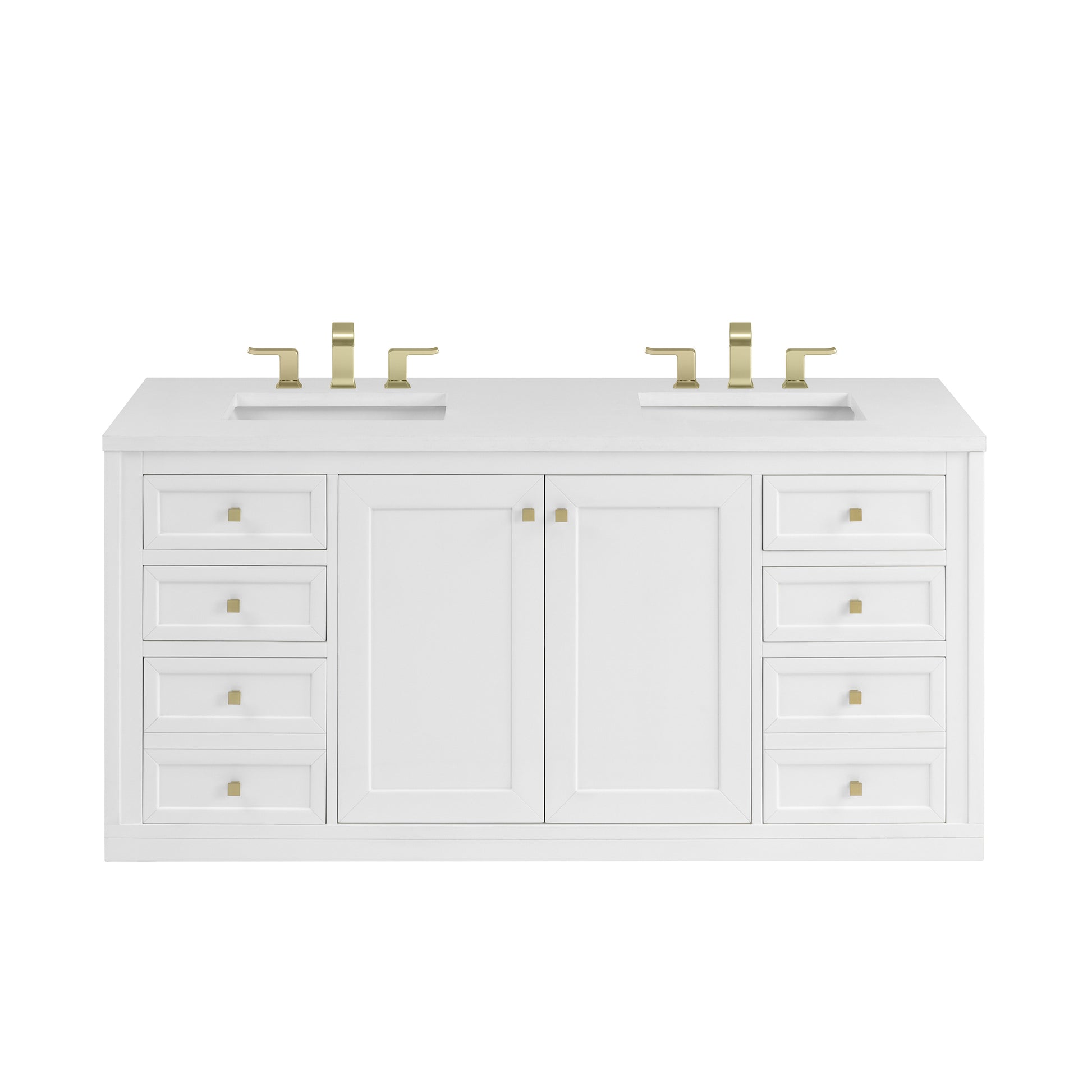 James Martin Vanities Chicago 60" Glossy White Double Vanity With 3cm White Zeus Silestone Top