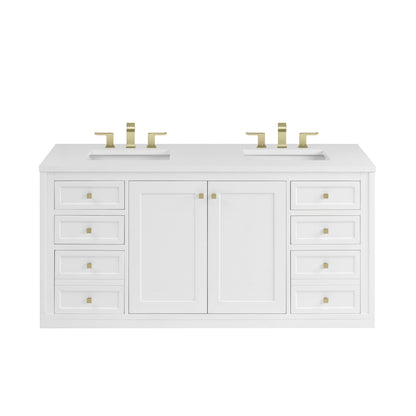 James Martin Vanities Chicago 60" Glossy White Double Vanity With 3cm White Zeus Silestone Top